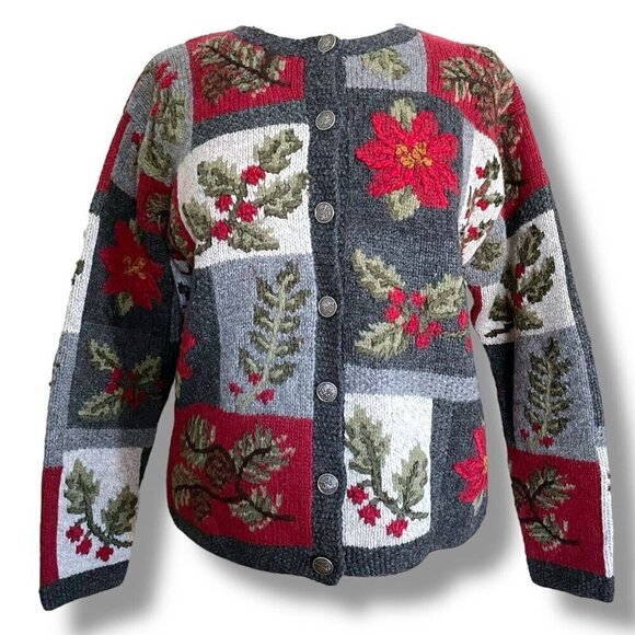 Nomadic Traders Women Cardigan Sz Small Gray Red Wool Embroidered Floral Sweater - Picture 1 of 11